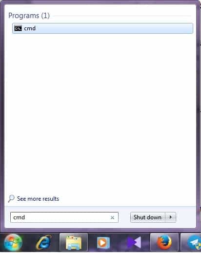 یافتن cmd در ویندوز 7